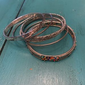 Set of 5 silver bangle bracelets